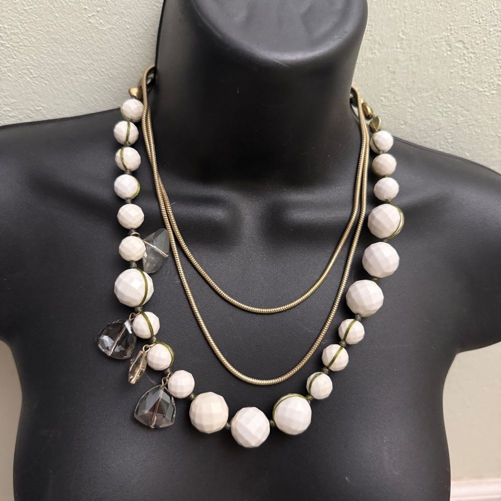 4/$25 y2k 90s layered necklace White Gold Beaded circled charms long boutique